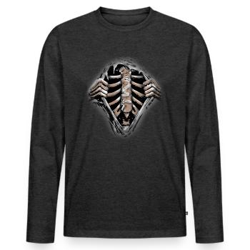 Squelette - T-shirt manches longues Premium bio Homme - anthracite chiné - Devant - Nico (187cm)
