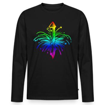 Silvester bunt Feuerwerk Rakete funkeln Himmel - Männer Premium Bio Langarmshirt - Schwarz - Vorne - Nico (187cm)