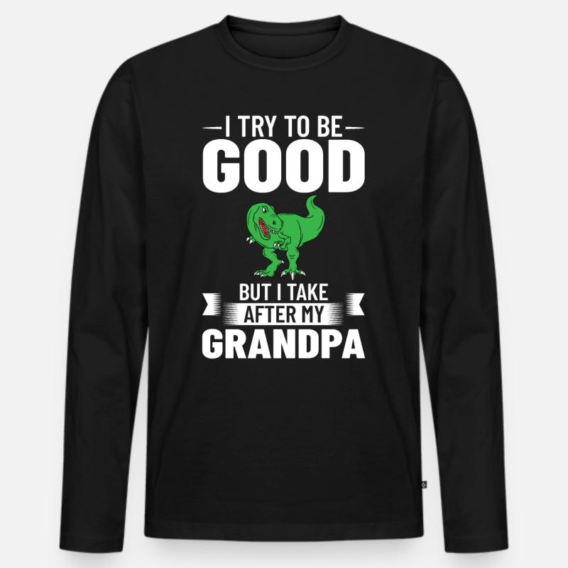 Opa Dinosaurier Großvater Saurus Opasaurus - Männer Premium Bio Langarmshirt - Schwarz