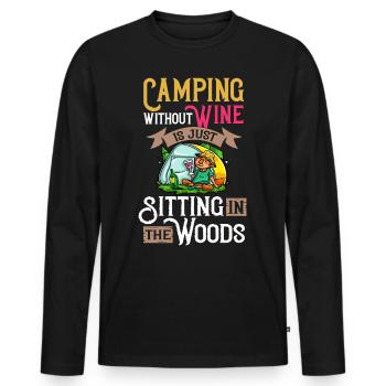 Camping Wine Drinker Beginner Camper Hiking - Men's Premium Organic Long Sleeve Shirt - black - Front - Nico (187cm)