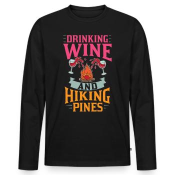 Camping Wine Drinker Beginner Camper Hiking - Men's Premium Organic Long Sleeve Shirt - black - Front - Nico (187cm)