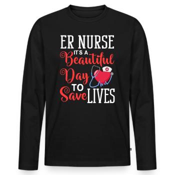Infirmière d’urgence Premiers soins - T-shirt manches longues Premium bio Homme - noir - Devant - Nico (187cm)