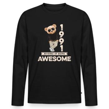 1991 Geburtstag Teddy Bär Being Awesome Orignal - Männer Premium Bio Langarmshirt - Schwarz - Vorne - Nico (187cm)