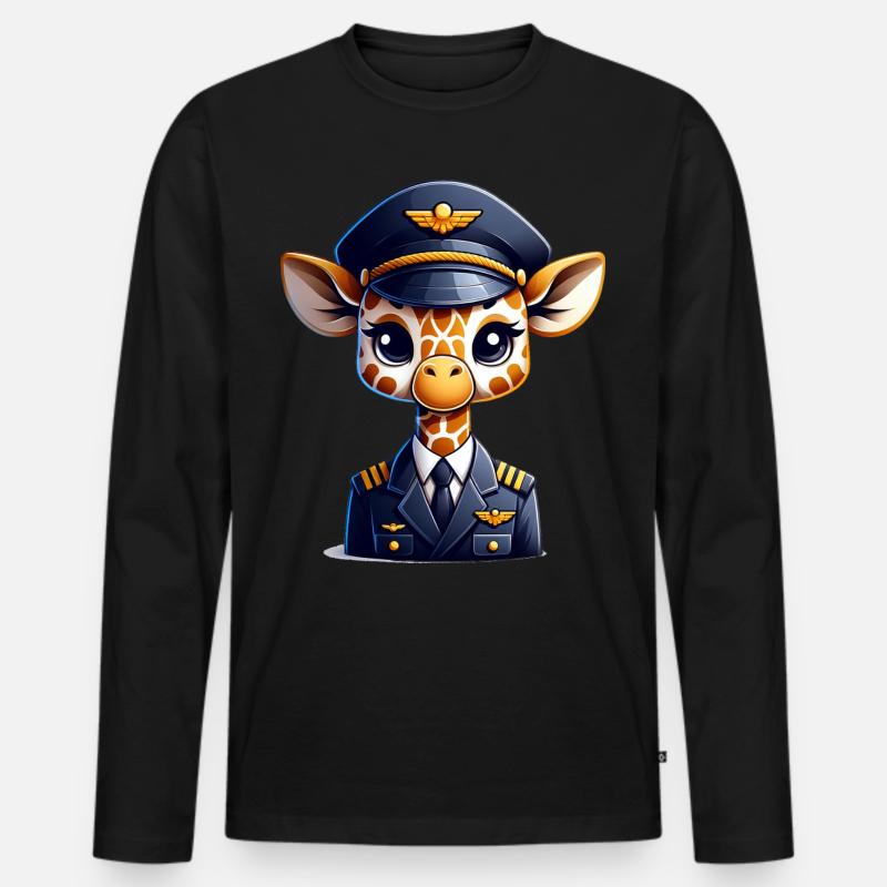 Cute Giraffe Pilot - Männer Premium Bio Langarmshirt - Schwarz