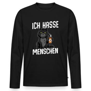 Cat I Hate People BLACK - Men's Premium Organic Long Sleeve Shirt - black - Front - Nico (187cm)