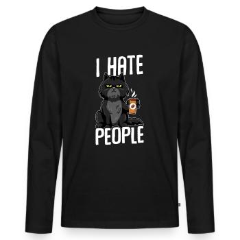 Cat I hate people BLACK - Men's Premium Organic Long Sleeve Shirt - black - Front - Nico (187cm)