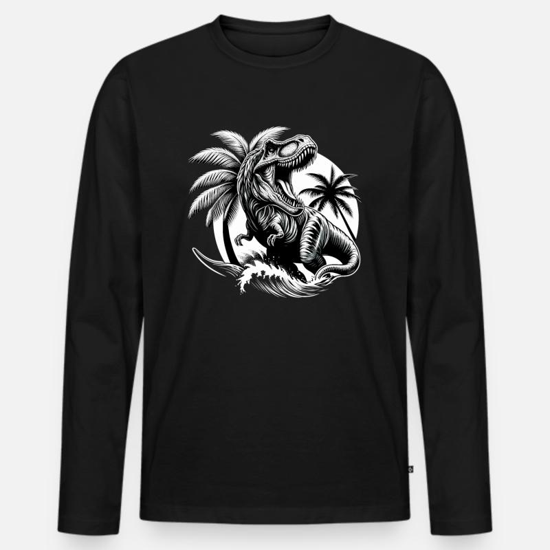 Brüllender T-Rex Dinosaurier Geschenk - Männer Premium Bio Langarmshirt - Schwarz