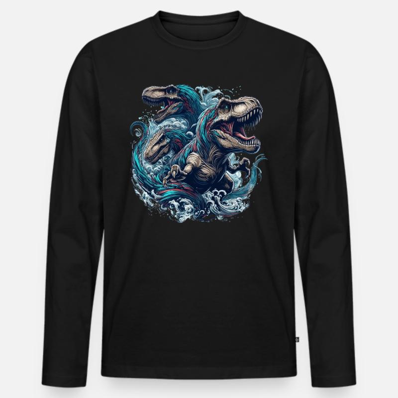 Brüllendes T-Rex Trio Dinosaurier Geschenk - Männer Premium Bio Langarmshirt - Schwarz