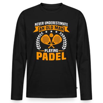 never underestimate an old man playing padel - Men's Premium Organic Long Sleeve Shirt - black - Front - Nico (187cm)