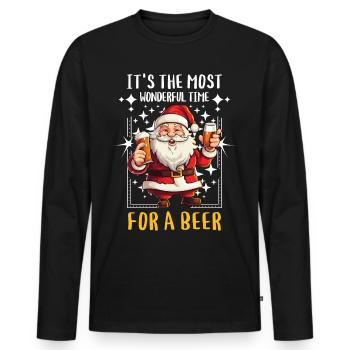Christmas Beer Drinking Alcohol Santa Claus - Men's Premium Organic Long Sleeve Shirt - black - Front - Nico (187cm)