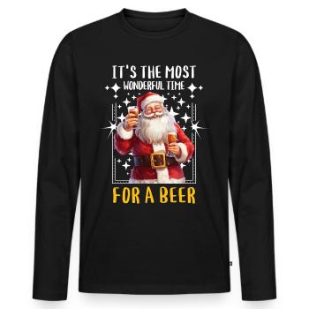 Christmas Beer Drinking Alcohol Santa Claus - Men's Premium Organic Long Sleeve Shirt - black - Front - Nico (187cm)