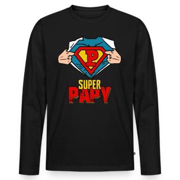 Super Papy Cadeau Meilleure Grand père du Vintage - T-shirt manches longues Premium bio Homme - noir - Devant - Nico (187cm)