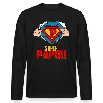 Super Papou Cadeau Meilleure Grand père Vintage - T-shirt manches longues Premium bio Homme - noir - Devant - Nico (187cm)