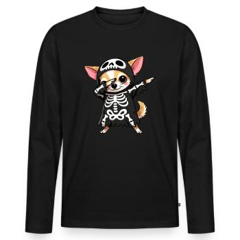 Chihuahua Halloween Squelette Chihuahua mignon - T-shirt manches longues Premium bio Homme - noir - Devant - Nico (187cm)