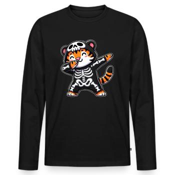 Halloween Skelett Niedlicher Tiger Männer Frauen - Männer Premium Bio Langarmshirt - Schwarz - Vorne - Nico (187cm)