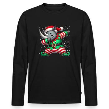 Weihnachten Nashorn Elf Lustig Nashorn Rhinozeros - Männer Premium Bio Langarmshirt - Schwarz - Vorne - Nico (187cm)