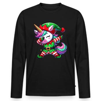 Christmas Unicorn Elf Funny Unicorn Women - Men's Premium Organic Long Sleeve Shirt - black - Front - Nico (187cm)