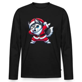 Noël Husky Père Noël Drôle Husky Lover - T-shirt manches longues Premium bio Homme - noir - Devant - Nico (187cm)