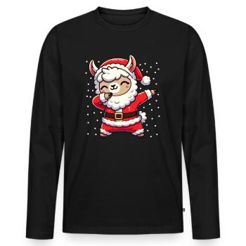 Lama de Noël Père Noël Amoureux drôle de lama - T-shirt manches longues Premium bio Homme - noir - Devant - Nico (187cm)