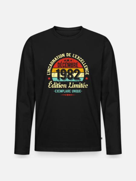 MILLÉSIME DÉCEMBRE 1982 ÉDITION LIMITÉE - T-shirt manches longues Premium bio Homme - noir