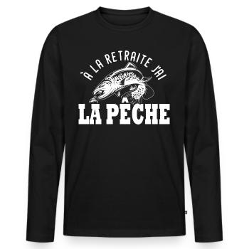 a la retraite Cadeau Humour pêche peche - T-shirt manches longues Premium bio Homme - noir - Devant - Nico (187cm)