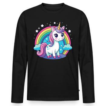 Licorne arc-en-ciel mignonne - T-shirt manches longues Premium bio Homme - noir - Devant - Nico (187cm)