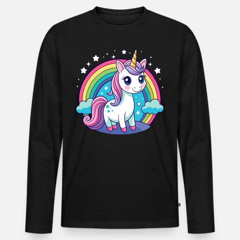 Süßes Regenbogen-Einhorn - Männer Premium Bio Langarmshirt - Schwarz