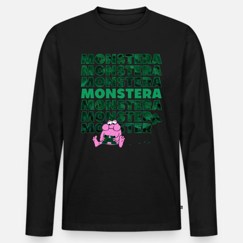 Monstera Monster - Männer Premium Bio Langarmshirt - Schwarz