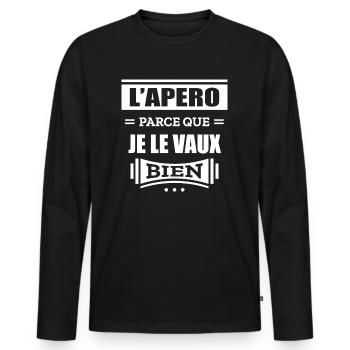 L'APÉRO PARCE QUE JE LE VAUX BIEN - T-shirt manches longues Premium bio Homme - noir - Devant - Nico (187cm)