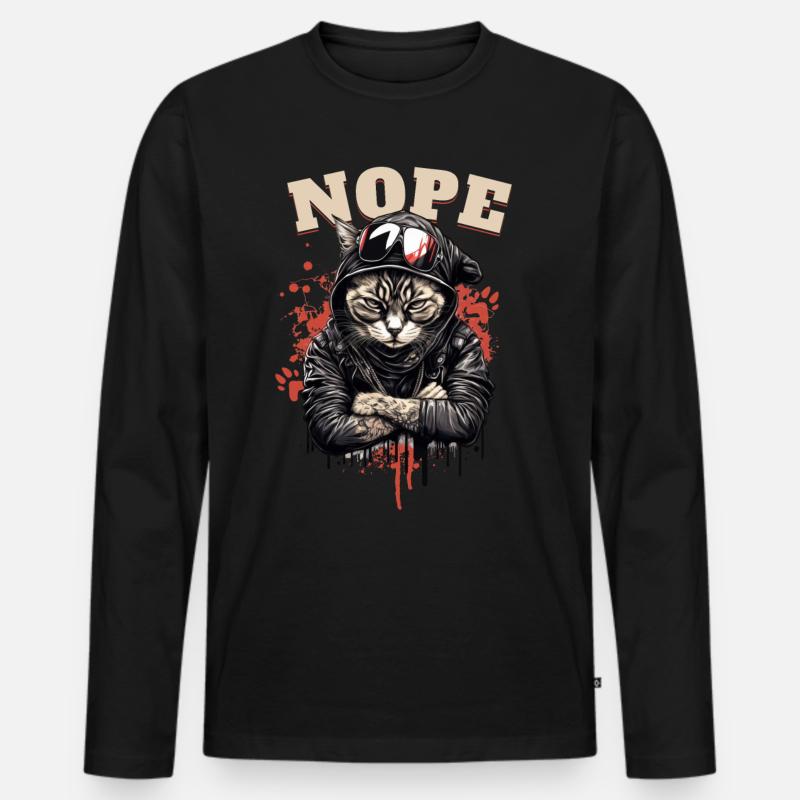 Angry Cat - NOPE! - Männer Premium Bio Langarmshirt - Schwarz