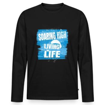 Soaring High Living Life – Paragliding Spirit - Männer Premium Bio Langarmshirt - Schwarz - Vorne - Nico (187cm)