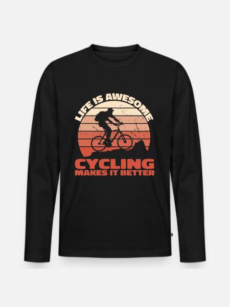 Life Is Awesome – Cycling Makes It Better - Männer Premium Bio Langarmshirt - Schwarz