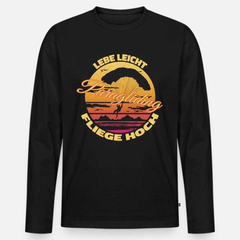 Lebe leicht, fliege hoch - Männer Premium Bio Langarmshirt - Schwarz
