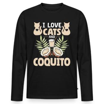 Ich liebe Katzen und Coquito – Tierliebe & Genuss - Männer Premium Bio Langarmshirt - Schwarz - Vorne - Nico (187cm)