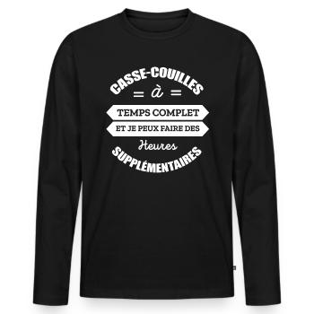 CASSE-COUILLES A TEMPS COMPLET - T-shirt manches longues Premium bio Homme - noir - Devant - Nico (187cm)
