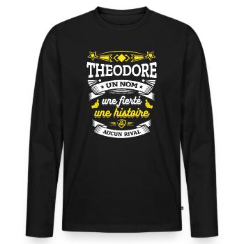 THEODORE UN NOM UNE FIERTÉ AUCUN RIVAL - T-shirt manches longues Premium bio Homme - noir - Devant - Nico (187cm)