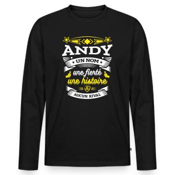 ANDY UN NOM UNE FIERTÉ AUCUN RIVAL - T-shirt manches longues Premium bio Homme - noir - Devant - Nico (187cm)