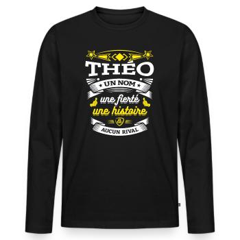 THÉO PARFAIT - PRENOM THÉO - T-shirt manches longues Premium bio Homme - noir - Devant - Nico (187cm)