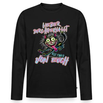 Verrückte Katze Lieber durchgeknallt als einer von - Männer Premium Bio Langarmshirt - Schwarz - Vorne - Nico (187cm)