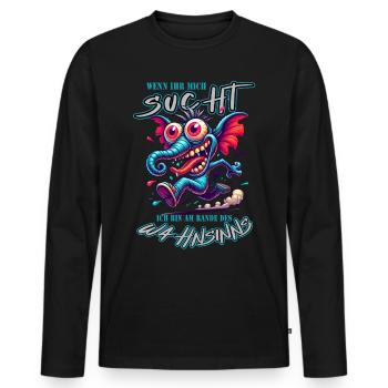 Wenn ihr mich sucht, ich bin am Rande des Wahnsinn - Männer Premium Bio Langarmshirt - Schwarz - Vorne - Nico (187cm)