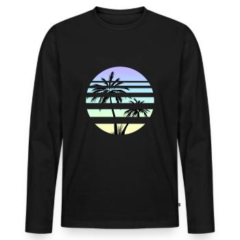 Vaporwave Aesthetics Retro Vintage Sun Palms - T-shirt manches longues Premium bio Homme - noir - Devant - Nico (187cm)
