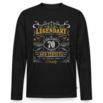 Vintage Legendary - Aged perfectly 70th birthday - Men's Premium Organic Long Sleeve Shirt - black - Front - Nico (187cm)