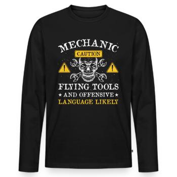 Mechanic Caution Funny Car Mechanic Saying - Men's Premium Organic Long Sleeve Shirt - black - Front - Nico (187cm)