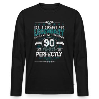 Vintage Legendary - Aged perfectly 90th birthday - Men's Premium Organic Long Sleeve Shirt - black - Front - Nico (187cm)