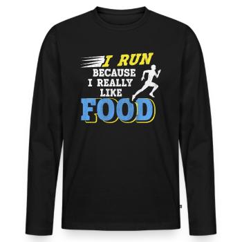 Je cours parce que j’aime beaucoup food Funny Runner - T-shirt manches longues Premium bio Homme - noir - Devant - Nico (187cm)