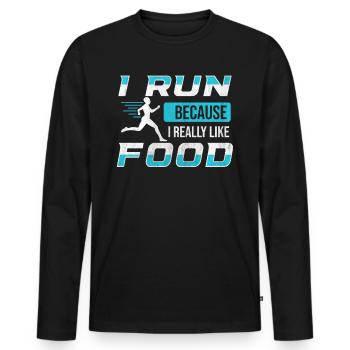Je cours parce que j’aime beaucoup food Funny Runner - T-shirt manches longues Premium bio Homme - noir - Devant - Nico (187cm)