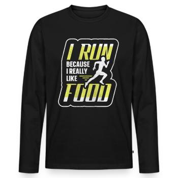 Je cours parce que j’aime beaucoup food Funny Runner - T-shirt manches longues Premium bio Homme - noir - Devant - Nico (187cm)