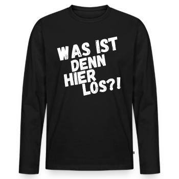 Was ist hier los? - Männer Premium Bio Langarmshirt - Schwarz - Vorne - Nico (187cm)
