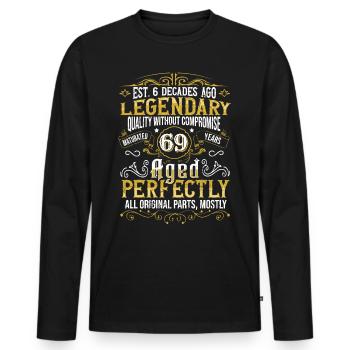 Vintage Legendary - Aged perfectly 69th birthday - Men's Premium Organic Long Sleeve Shirt - black - Front - Nico (187cm)