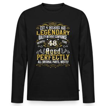 Vintage Legendary - Aged perfectly 48th birthday - Men's Premium Organic Long Sleeve Shirt - black - Front - Nico (187cm)